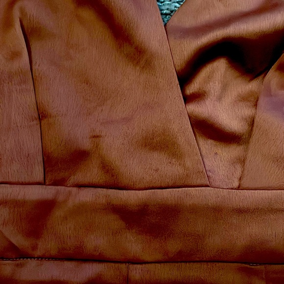 Lulu’s Look of Luxe Rusty Rose Satin Asymmetrical Wide-Leg Jumpsuit - Picture 6 of 7